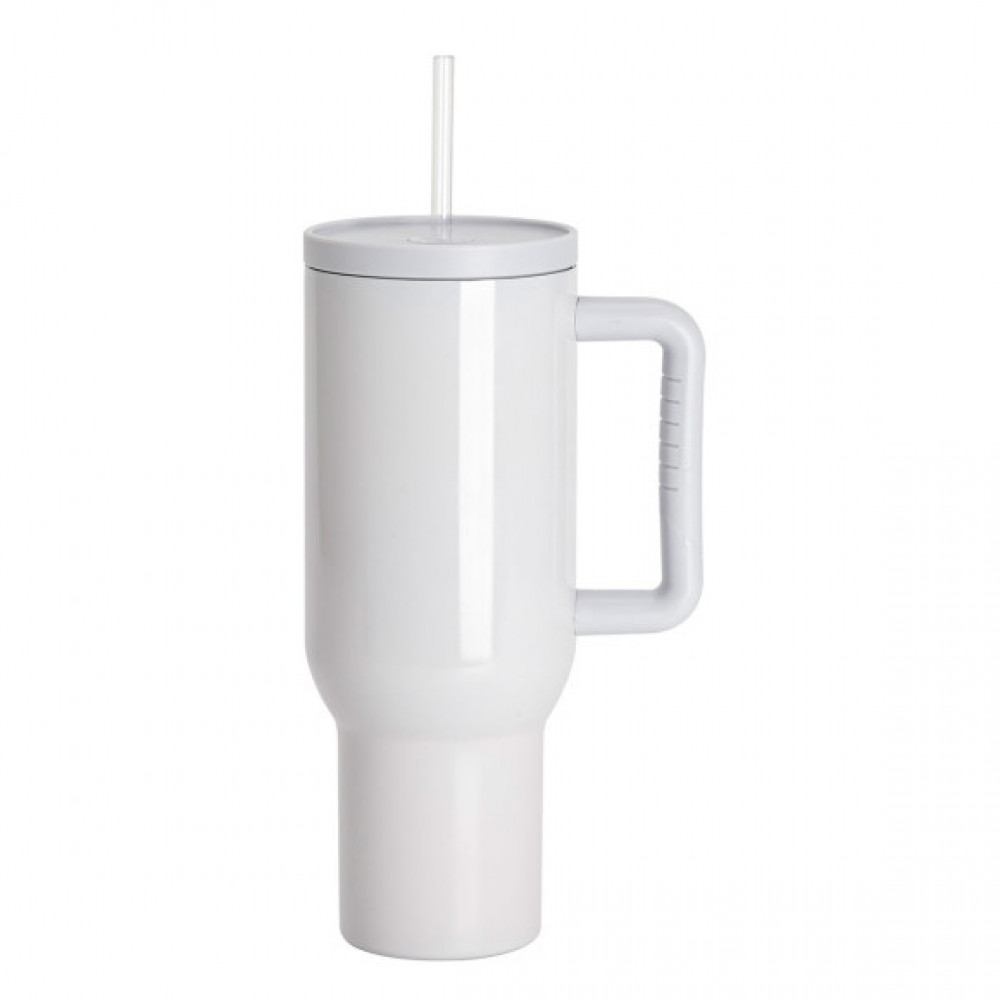 Sublimation Thermobecher mit Deckel, Griff & Trinkhalm 1200ml